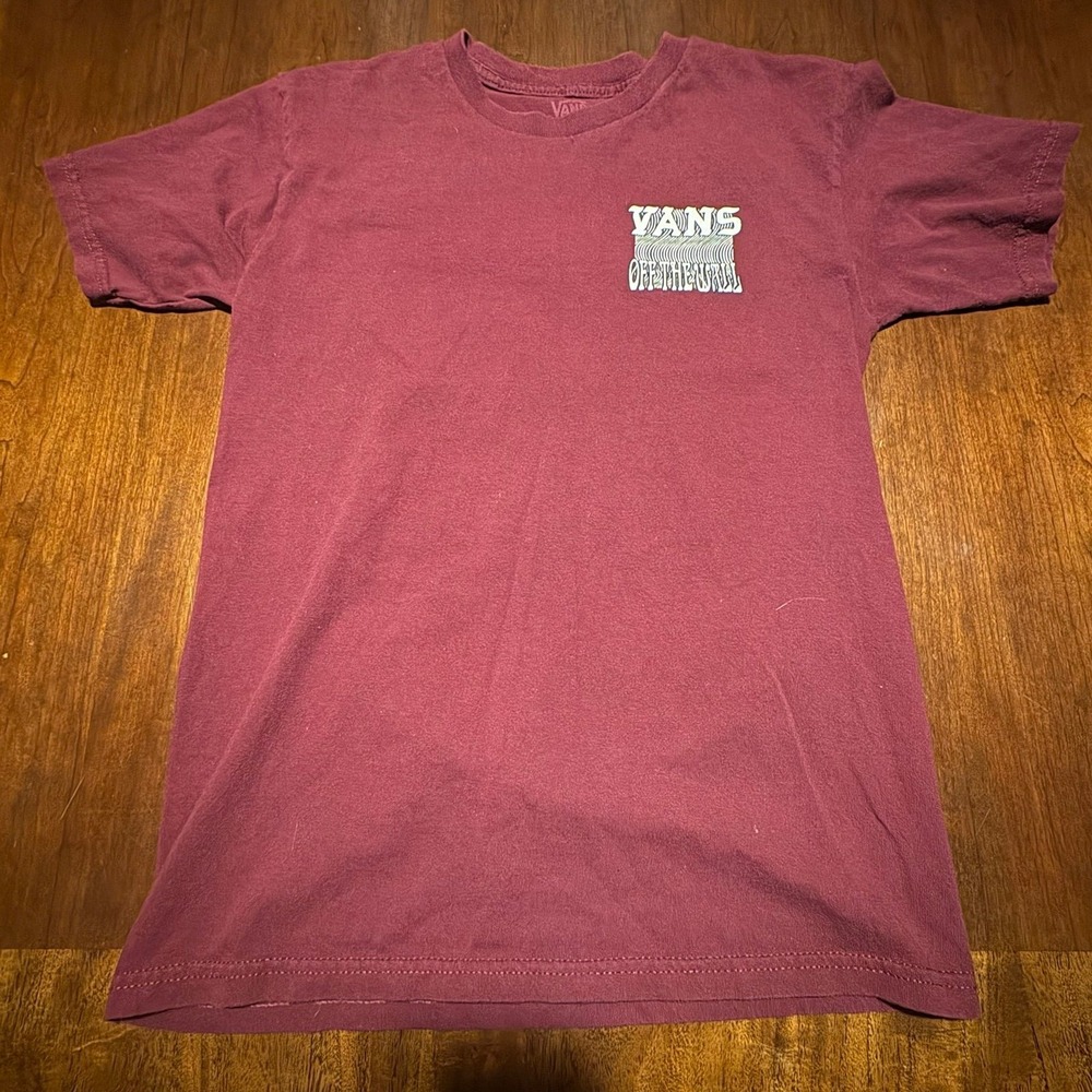 Vans Off The Wall Skull Graphic T-Shirt Maroon Size Small 1966‎ Old Skool